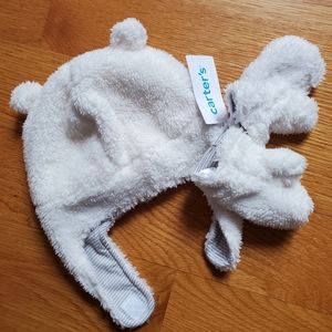 Carters new baby sherpa white soft winter hat mittens gloves set 12mo 24mo